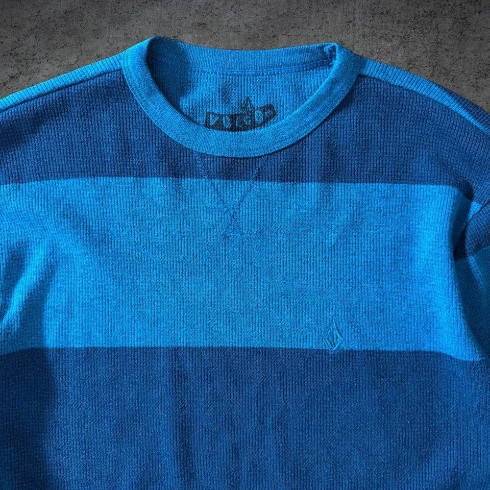 Volcom Skate Striped Waffle Knit Thermal Long Sleeve Shirt Size Medium Y2K Surf